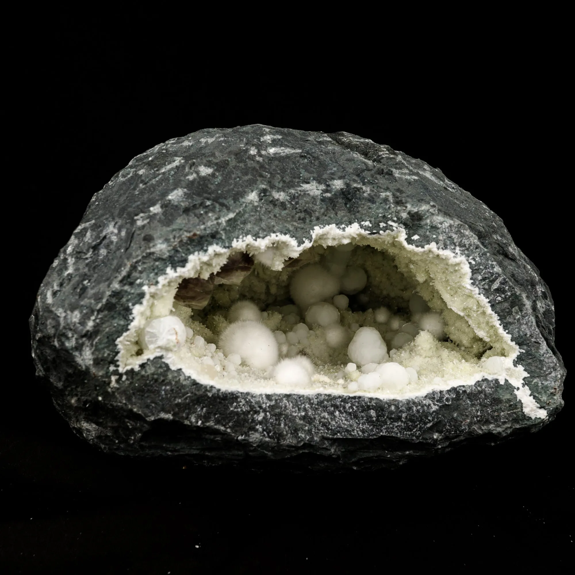 Okenite Big Puffballs with Calcite & Gyrolite inside Geode Natural Mineral Specimen - image 3