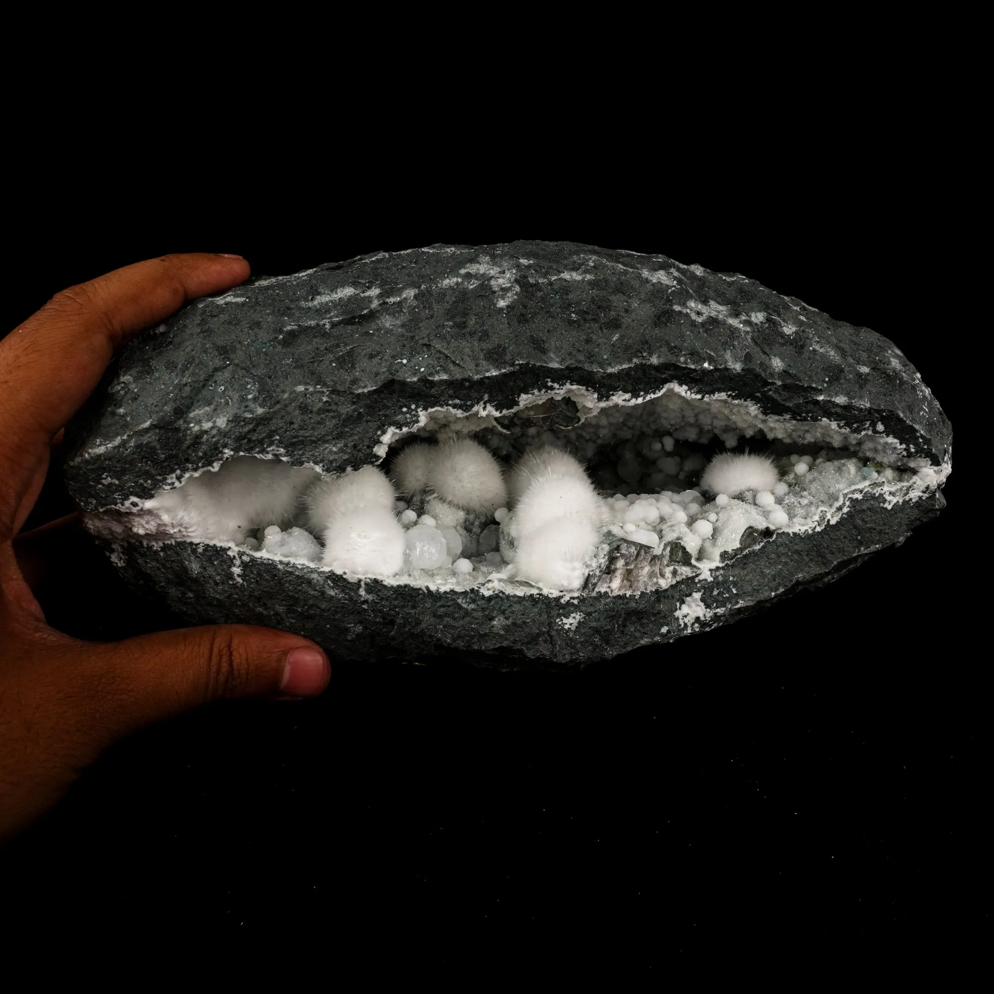 Okenite Big Puffballs with Gyrolite in Geode Natural Mineral Specimen - image 6