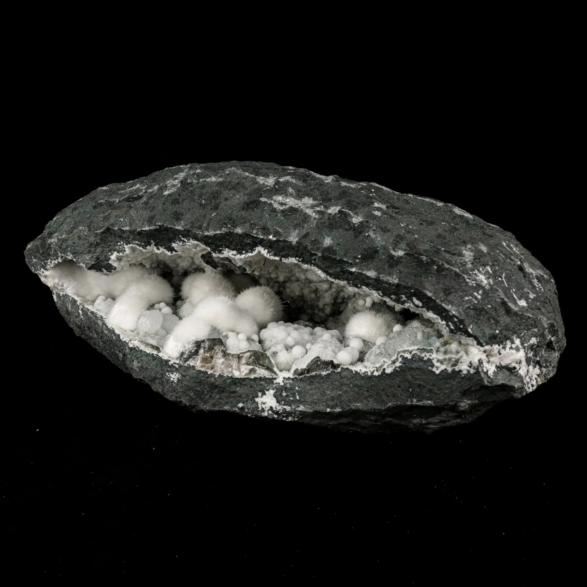 Okenite Big Puffballs with Gyrolite in Geode Natural Mineral Specimen - image 3