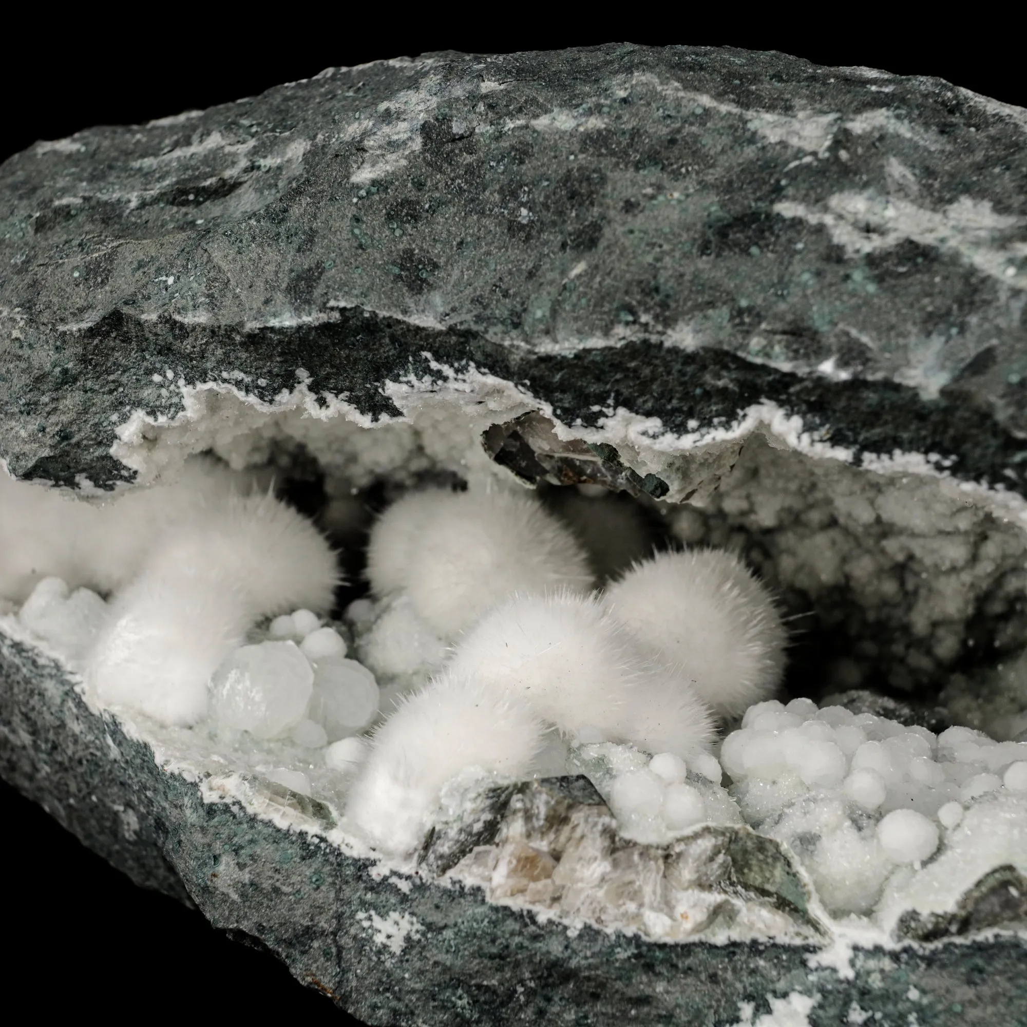 Okenite Big Puffballs with Gyrolite in Geode Natural Mineral Specimen - image 2
