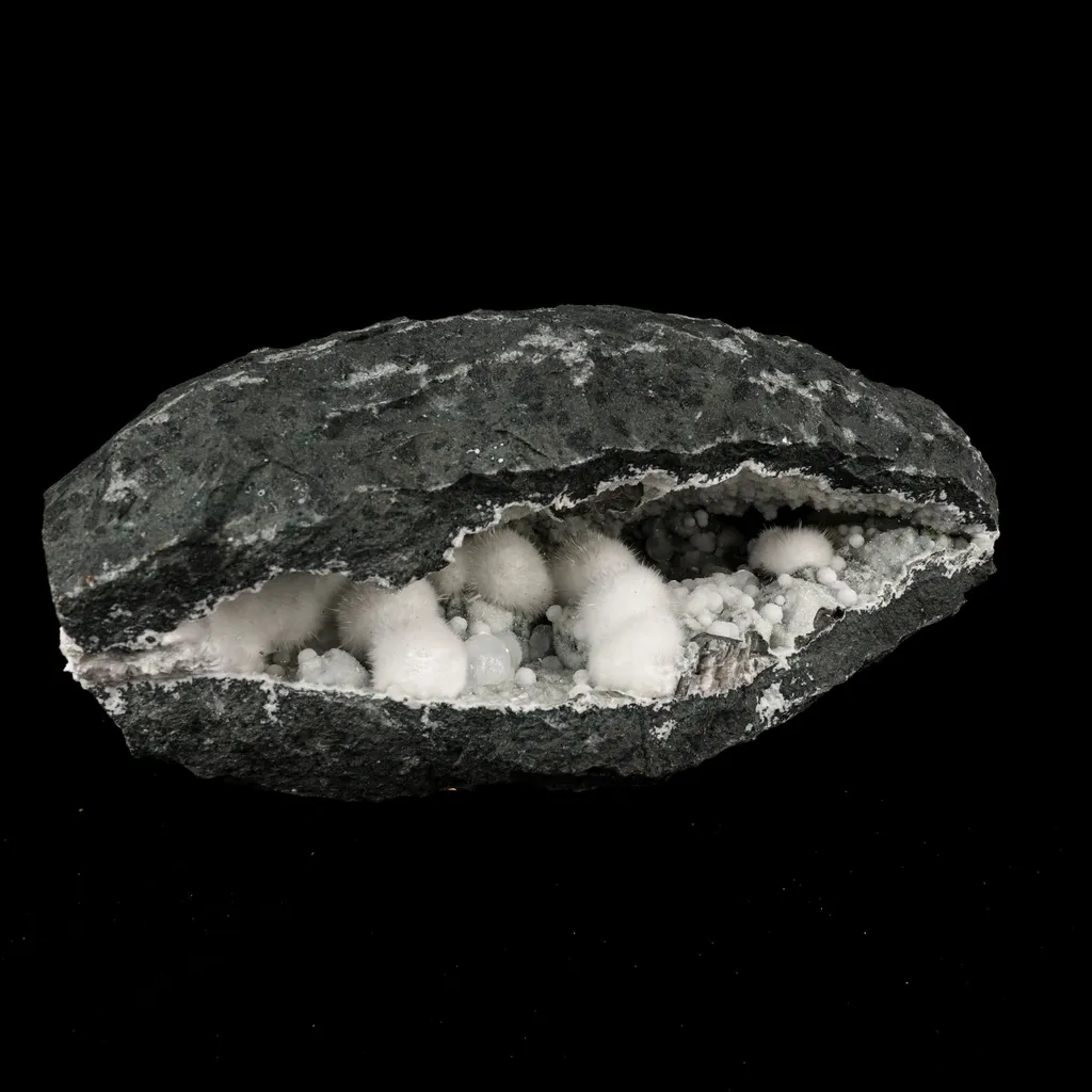 Okenite Big Puffballs with Gyrolite in Geode Natural Mineral Specimen - image 4