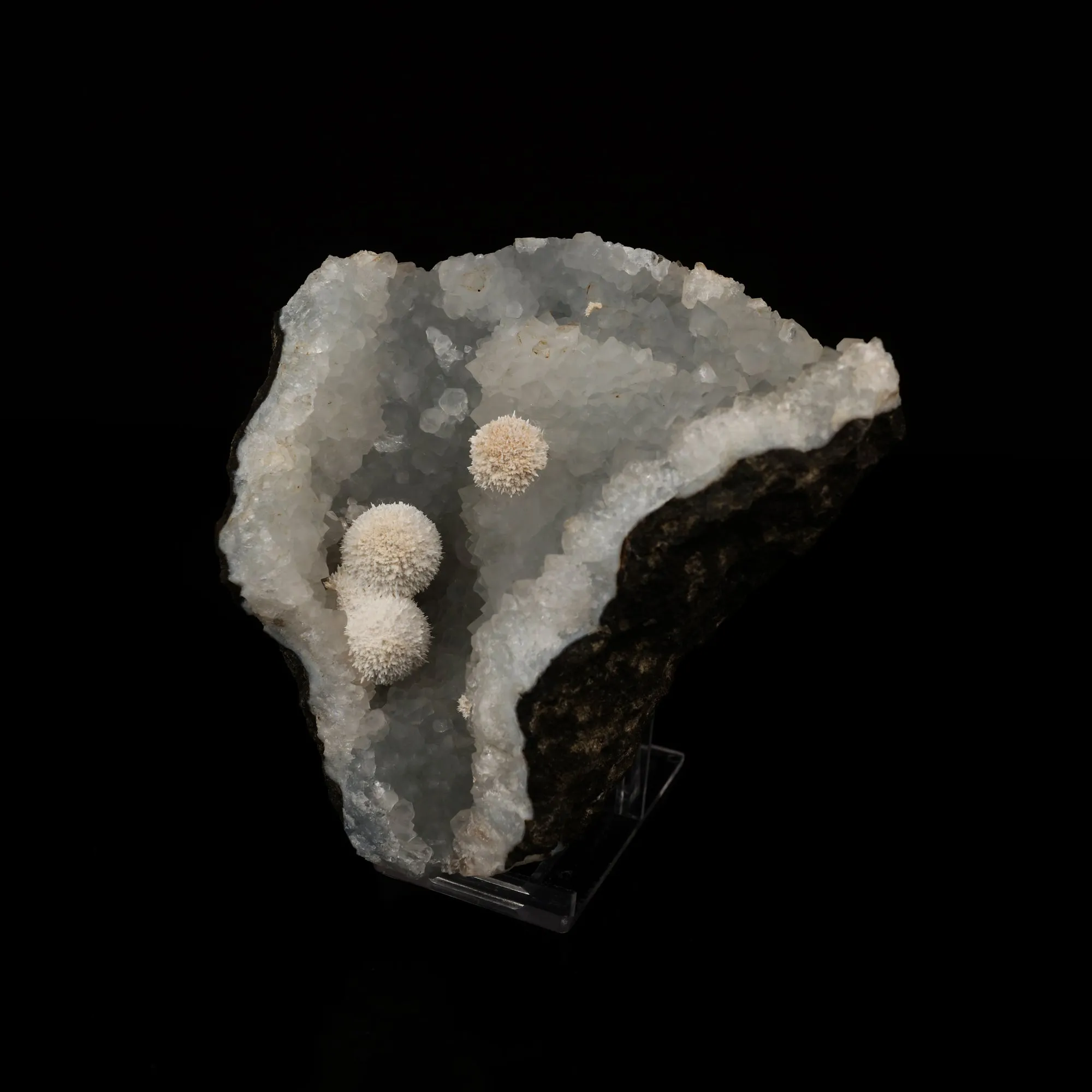 Okenite Puff Balls Inside MM Quartz Geode Natural Mineral Specimen - image 2