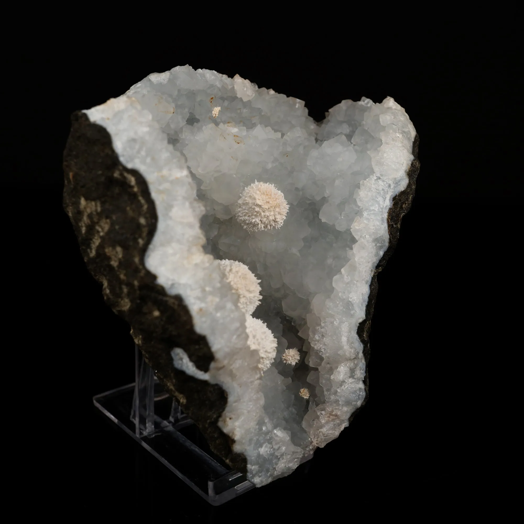 Okenite Puff Balls Inside MM Quartz Geode Natural Mineral Specimen - image 3