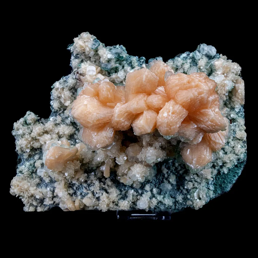 One time find of bright orange crystals with Unusual growth of Green Marshy Apophyllite  - image