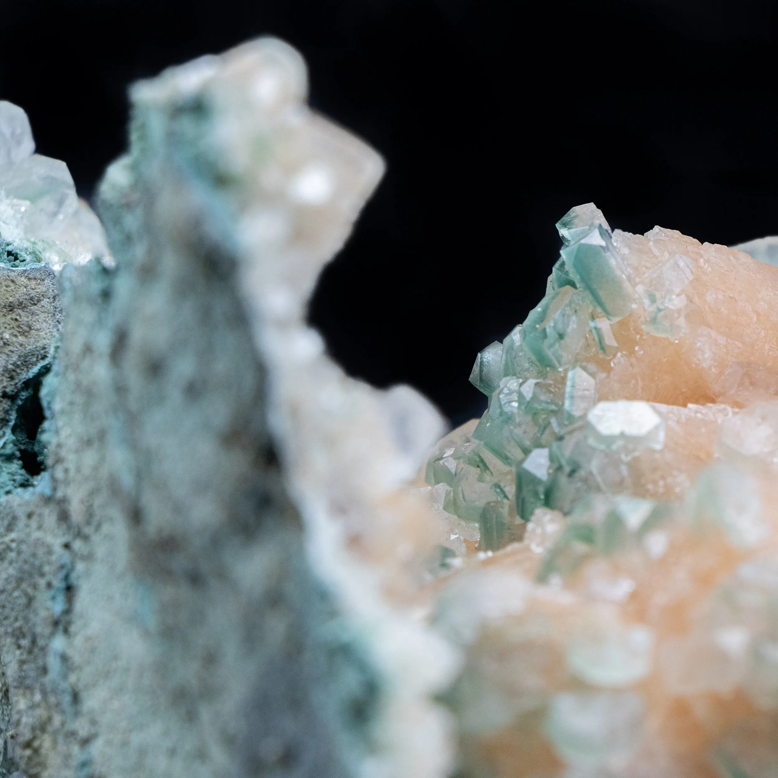 One time find of bright orange crystals with Unusual growth of Green Marshy Apophyllite  - - image 5