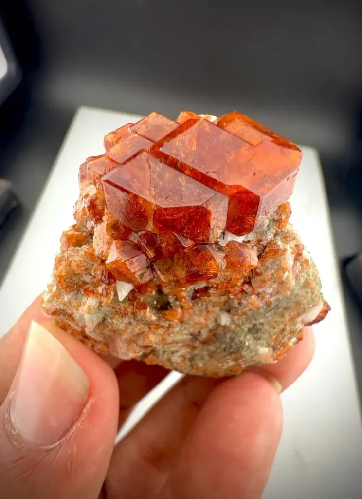 orange Spessartine Garnet Crystals from Pakistan image