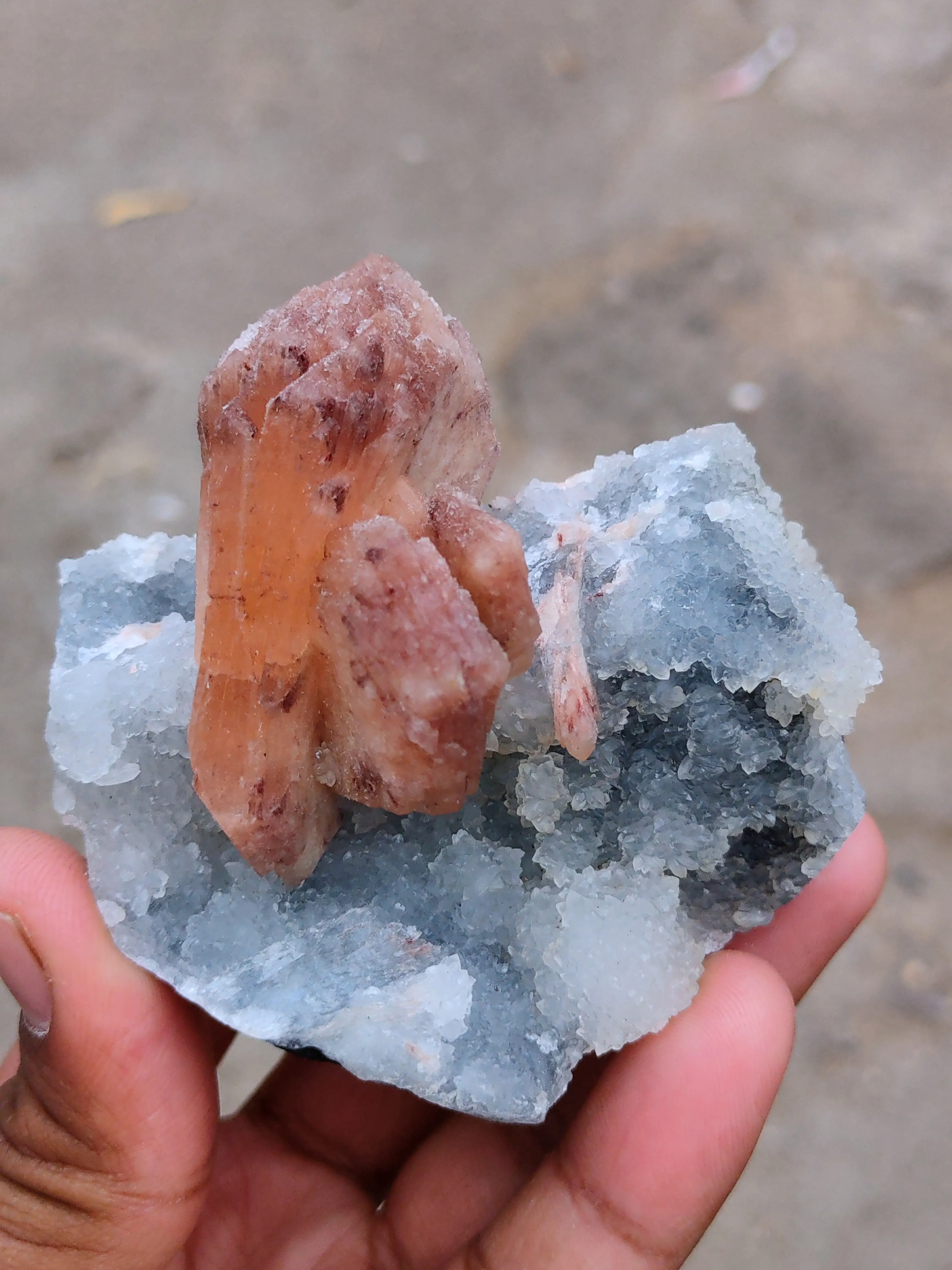 Orange Stilbite on Quartz - image 2