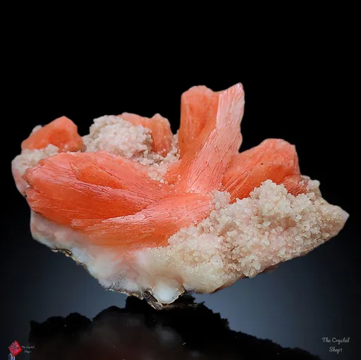 Orange Stilbite With Prehnite. Natural Mineral specimen.