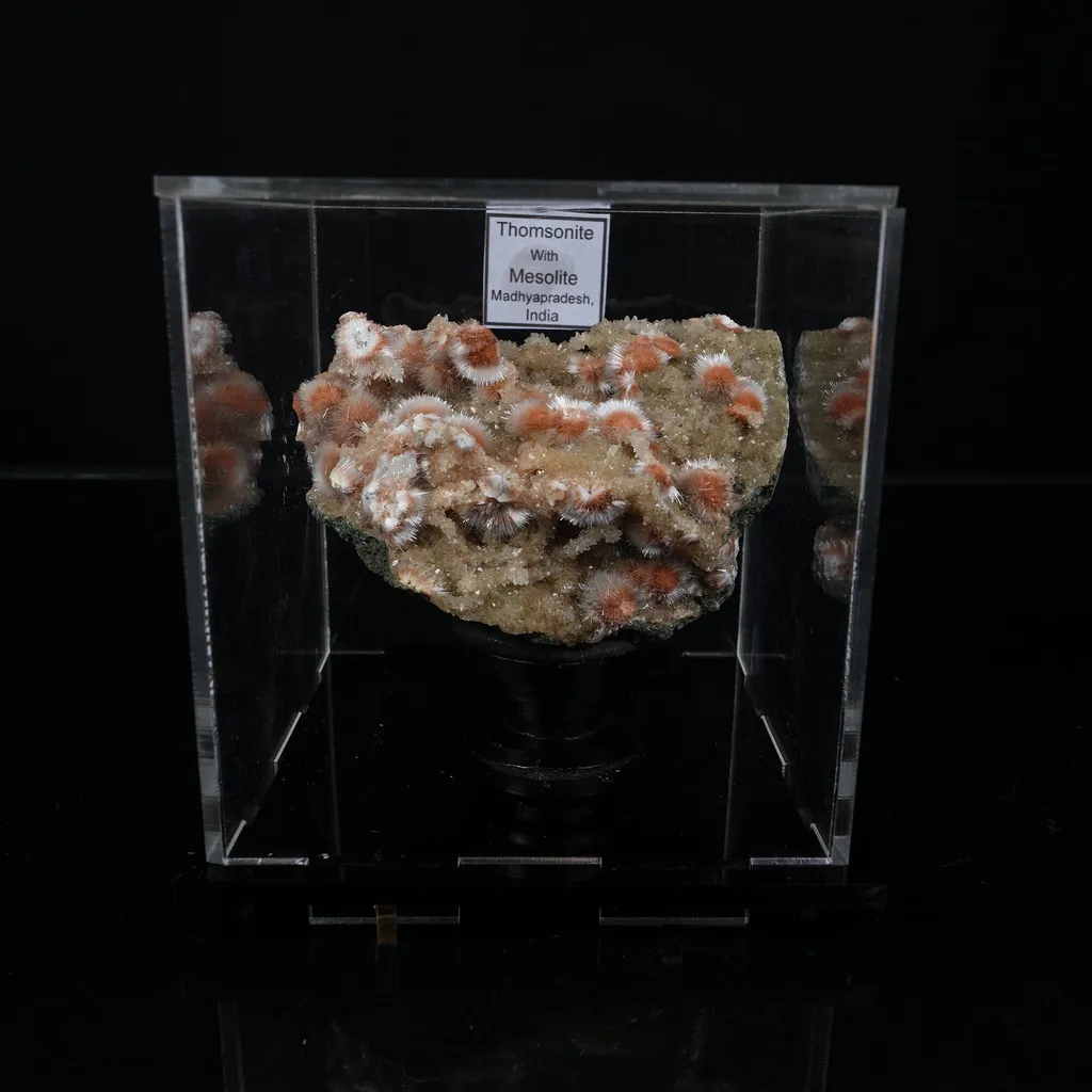 Orange Thomsonite with Mesolite Natural Mineral Specimen from Madhya Pradesh - image 6