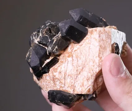 Orthoclase with Tourmaline group and Quartz var. Smoky Quartz