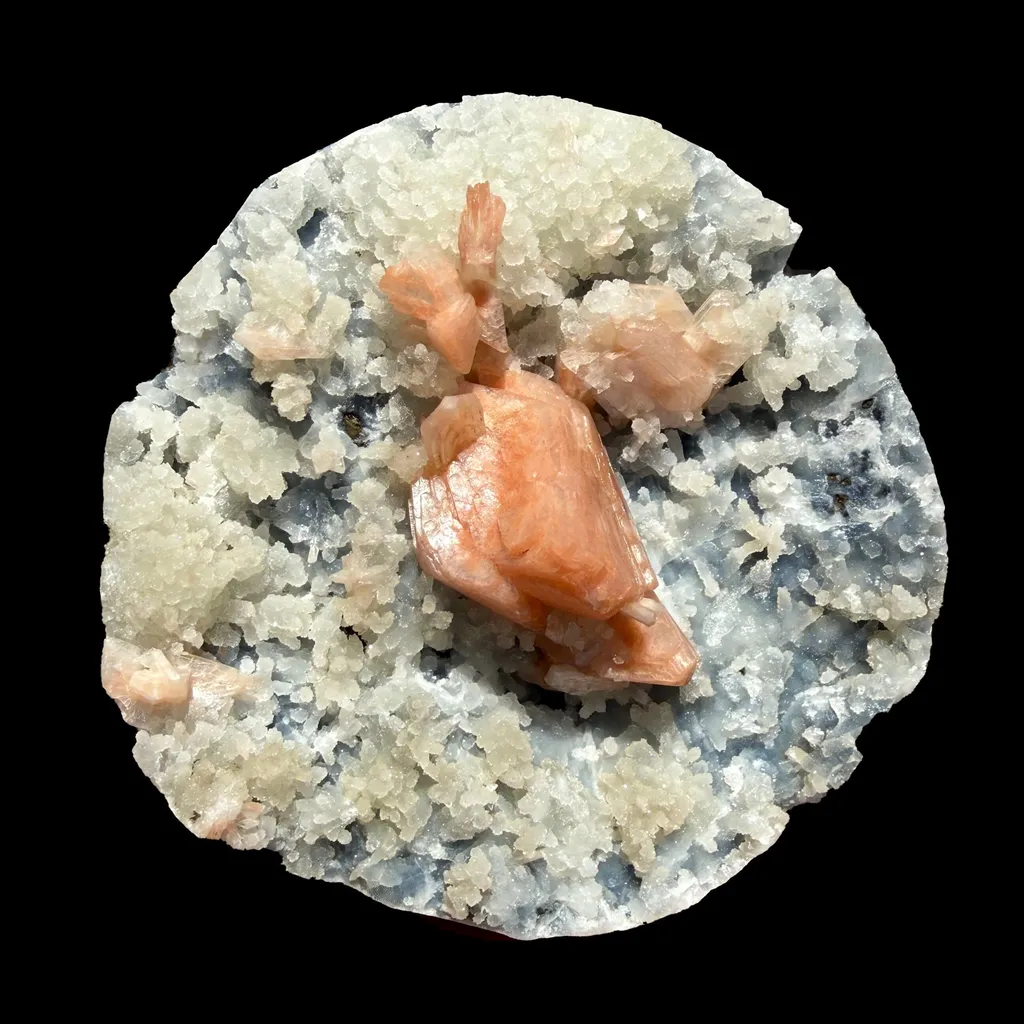 Peach Heulandite on Sparkling Chalcedony Matrix – Indian Zeolite Mineral from Jalgaon image