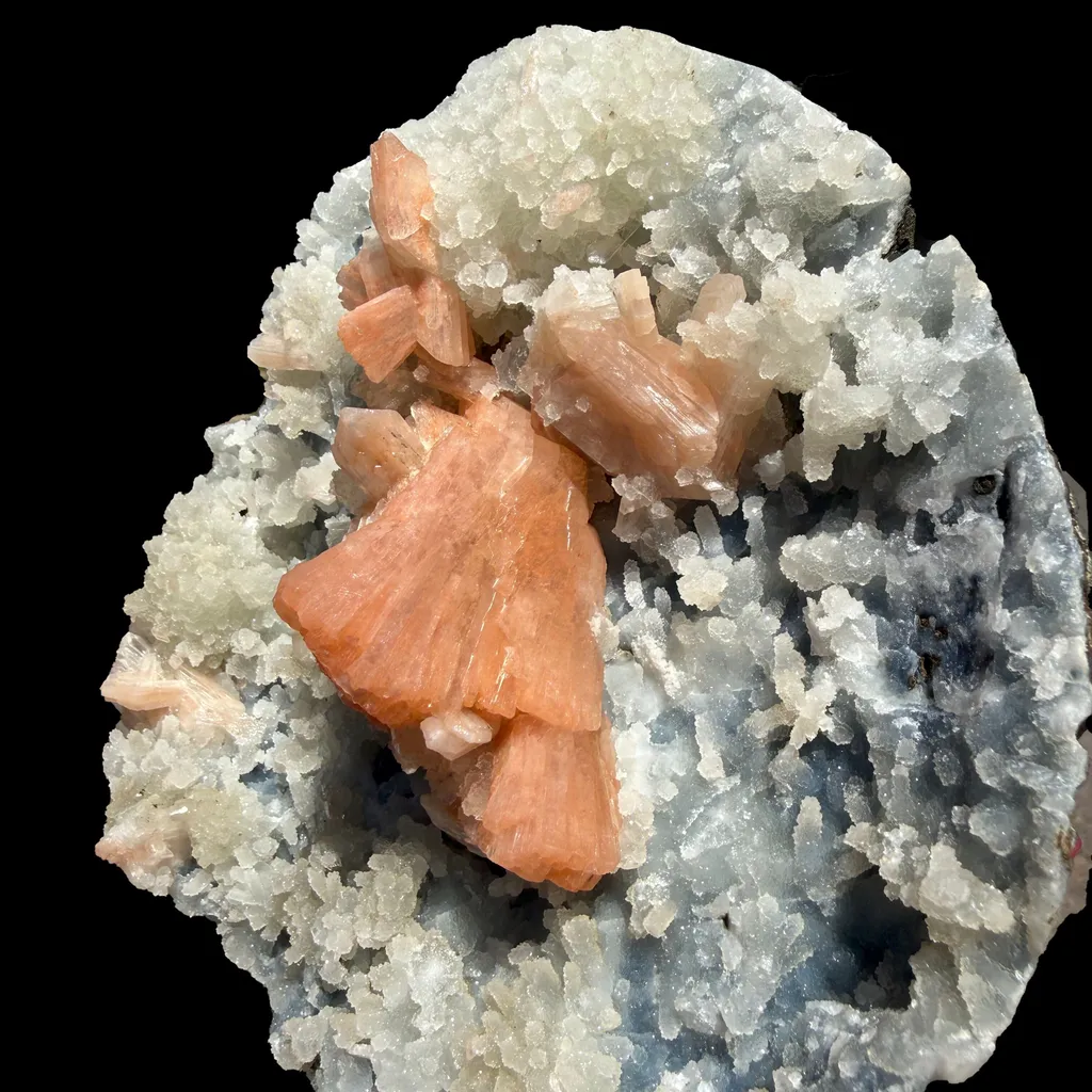 Peach Heulandite on Sparkling Chalcedony Matrix – Indian Zeolite Mineral from Jalgaon - image 6
