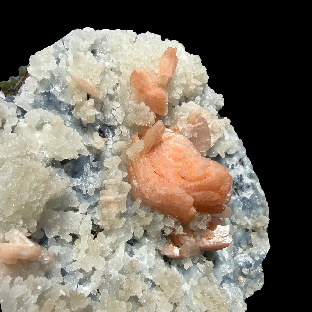 Peach Heulandite on Sparkling Chalcedony Matrix – Indian Zeolite Mineral from Jalgaon - image 7