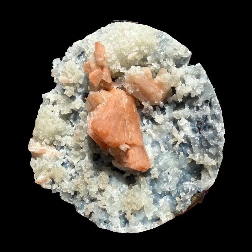 Peach Heulandite on Sparkling Chalcedony Matrix – Indian Zeolite Mineral from Jalgaon - image 3
