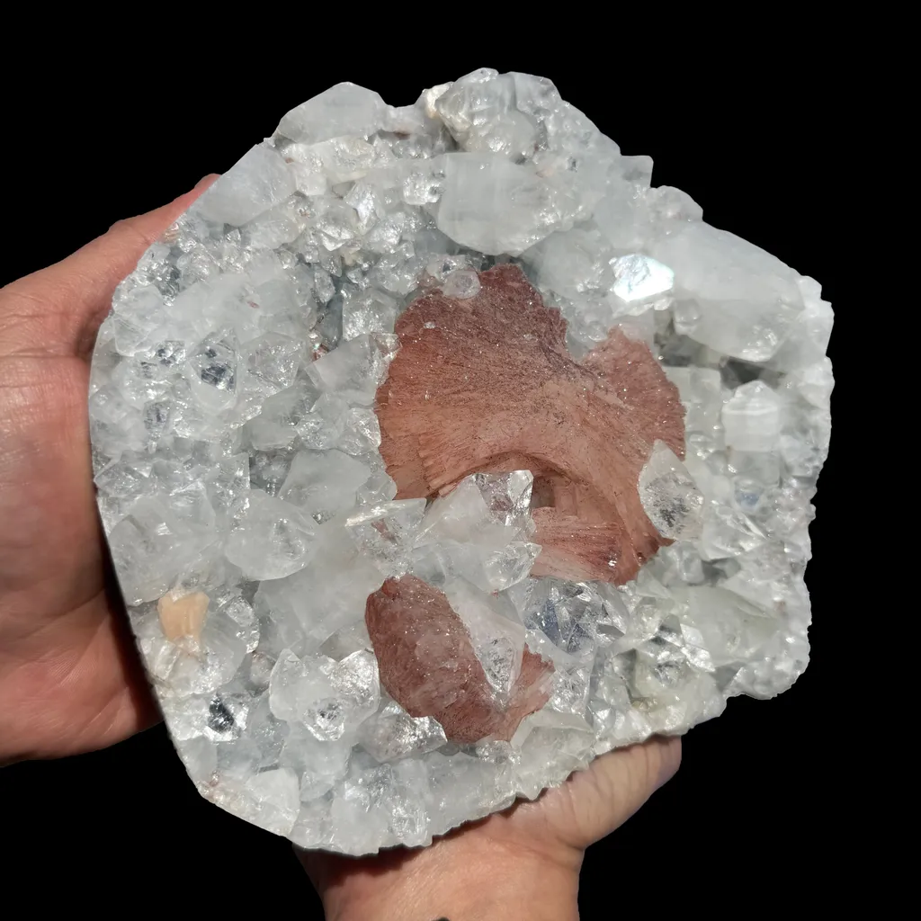 Peach Heulandite on Sparkling Clear Apophyllite Matrix from Jalgaon Maharashtra India | Natural Zeolite Mineral Specimen DKT80 - image 4