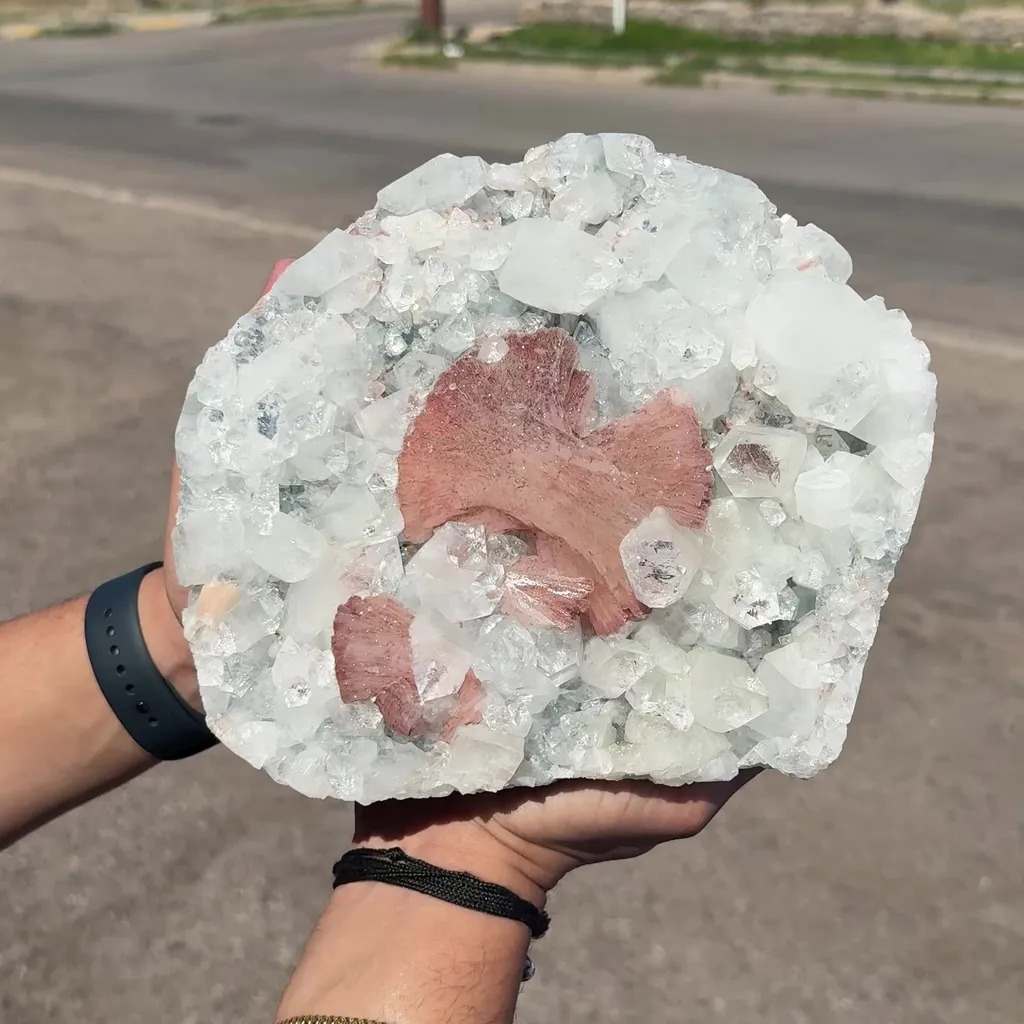 Peach Heulandite on Sparkling Clear Apophyllite Matrix from Jalgaon Maharashtra India | Natural Zeolite Mineral Specimen DKT80 - image 2