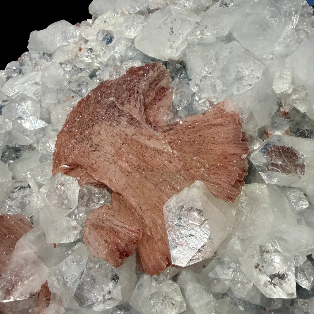 Peach Heulandite on Sparkling Clear Apophyllite Matrix from Jalgaon Maharashtra India | Natural Zeolite Mineral Specimen DKT80 - image 3