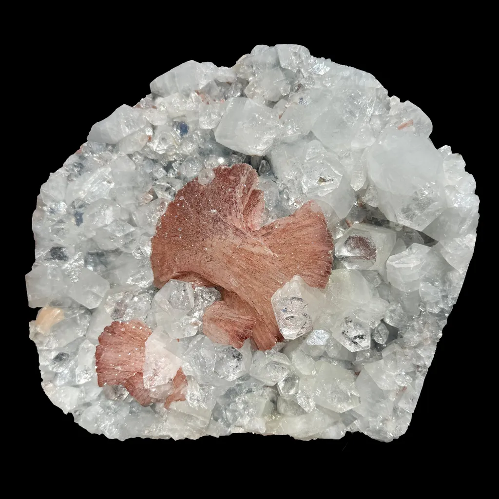 Peach Heulandite on Sparkling Clear Apophyllite Matrix from Jalgaon Maharashtra India | Natural Zeolite Mineral Specimen DKT80 image