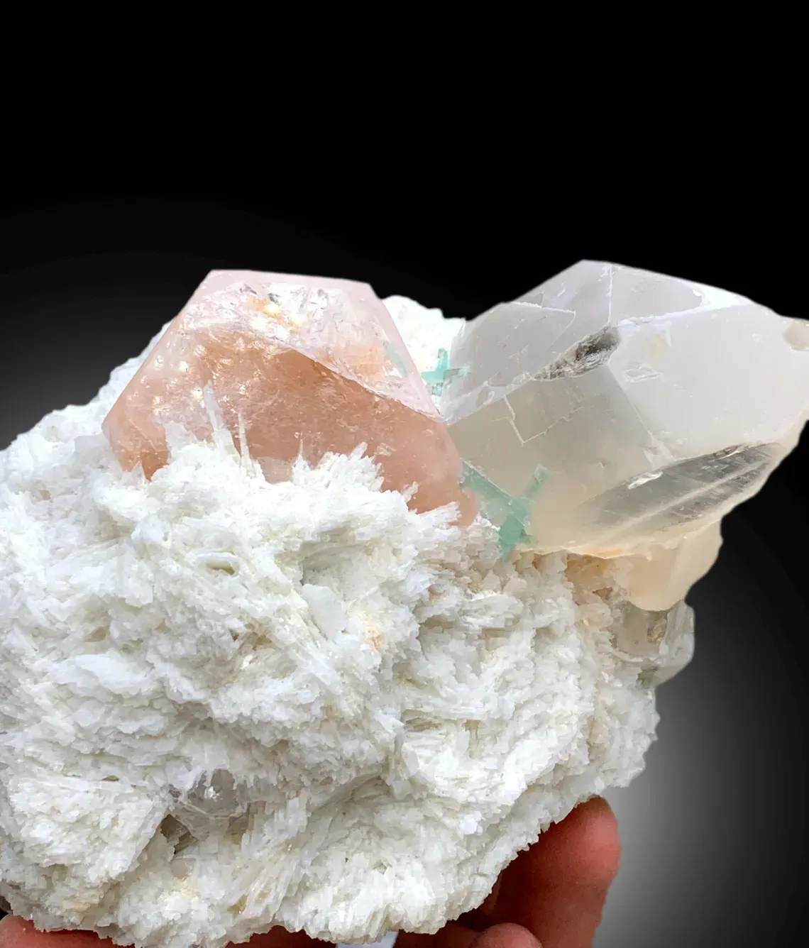 Peach Pink Color Morganite with Green Tourmalines, Quartz and Cleavelandite Albite - 1065 g - image 6