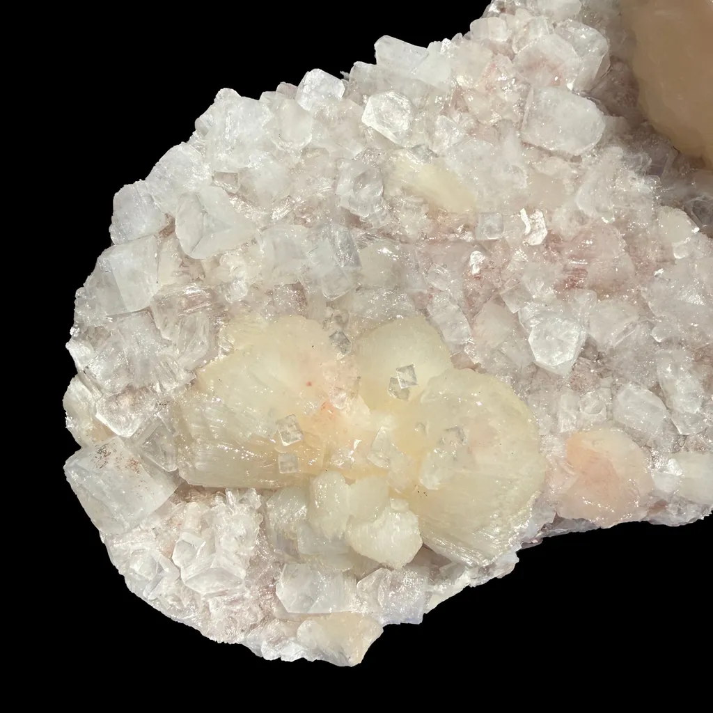 Peach Stilbite Ball Cluster on Blocky Clear Apophyllite Matrix – Rare Indian Zeolite Mineral Specimen from Nashik - image 5