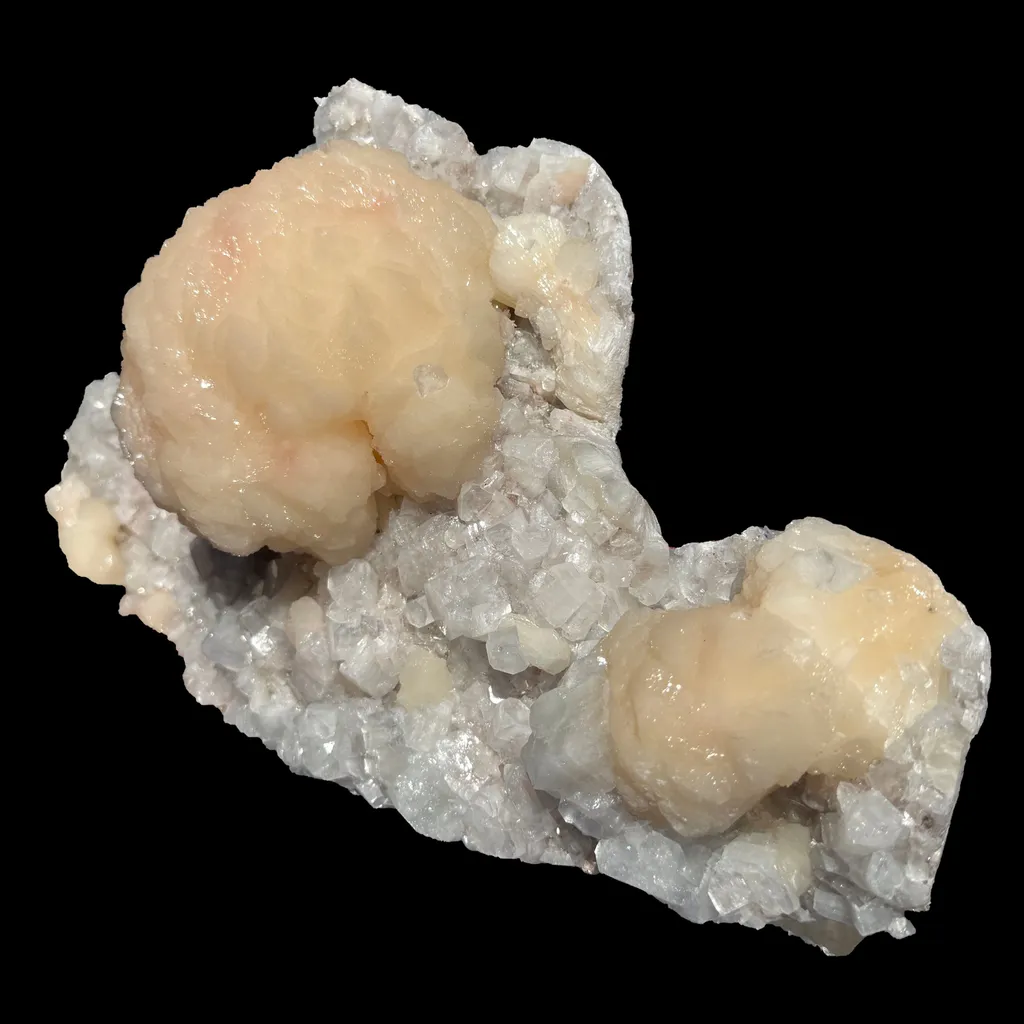 Peach Stilbite Ball Cluster on Blocky Clear Apophyllite Matrix – Rare Indian Zeolite Mineral Specimen from Nashik - image 4