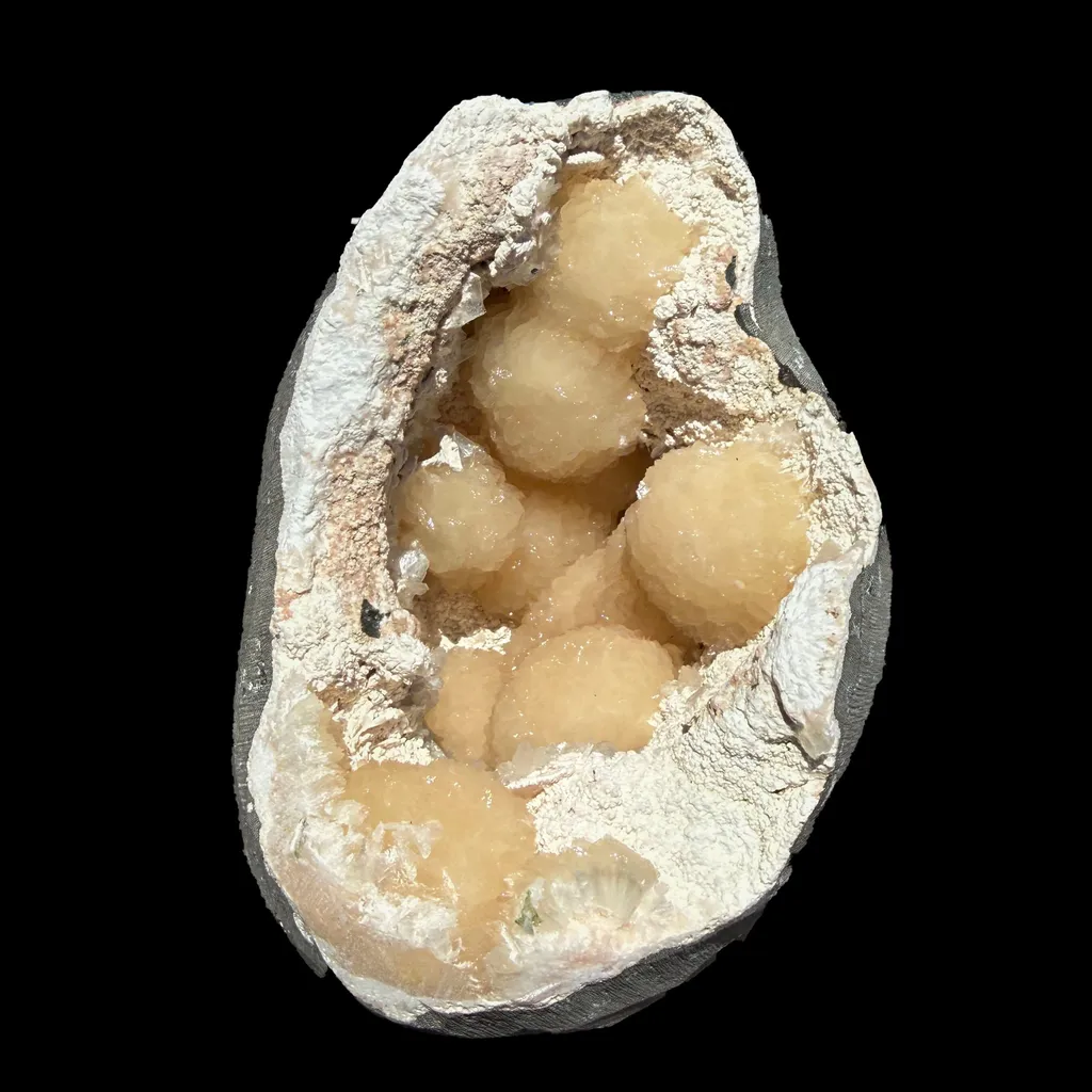 Peach Stilbite Clusters in Shimmering Chalcedony Geode Vug – Premium Indian Zeolite Mineral Specimen from Nashik image
