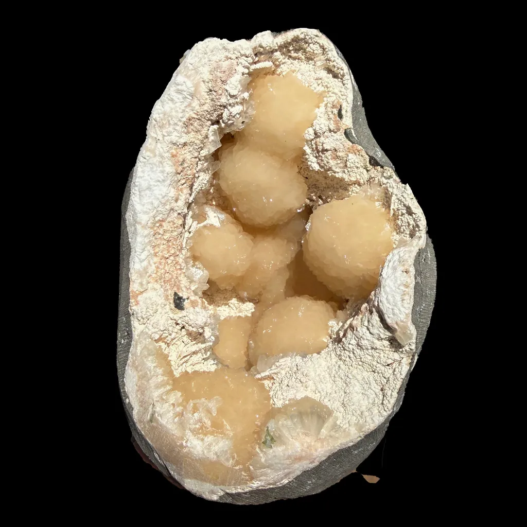 Peach Stilbite Clusters in Shimmering Chalcedony Geode Vug – Premium Indian Zeolite Mineral Specimen from Nashik - image 4