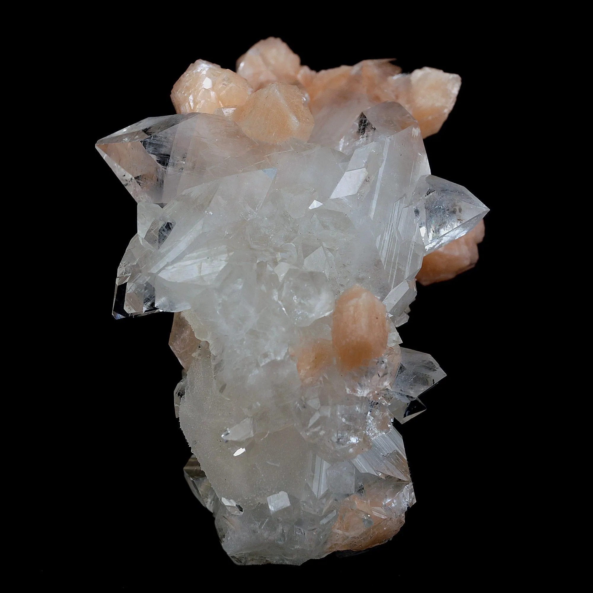 Peach Stilbite on Sprakling Apophyllite Crystals Natural Mineral Specimen - image 6