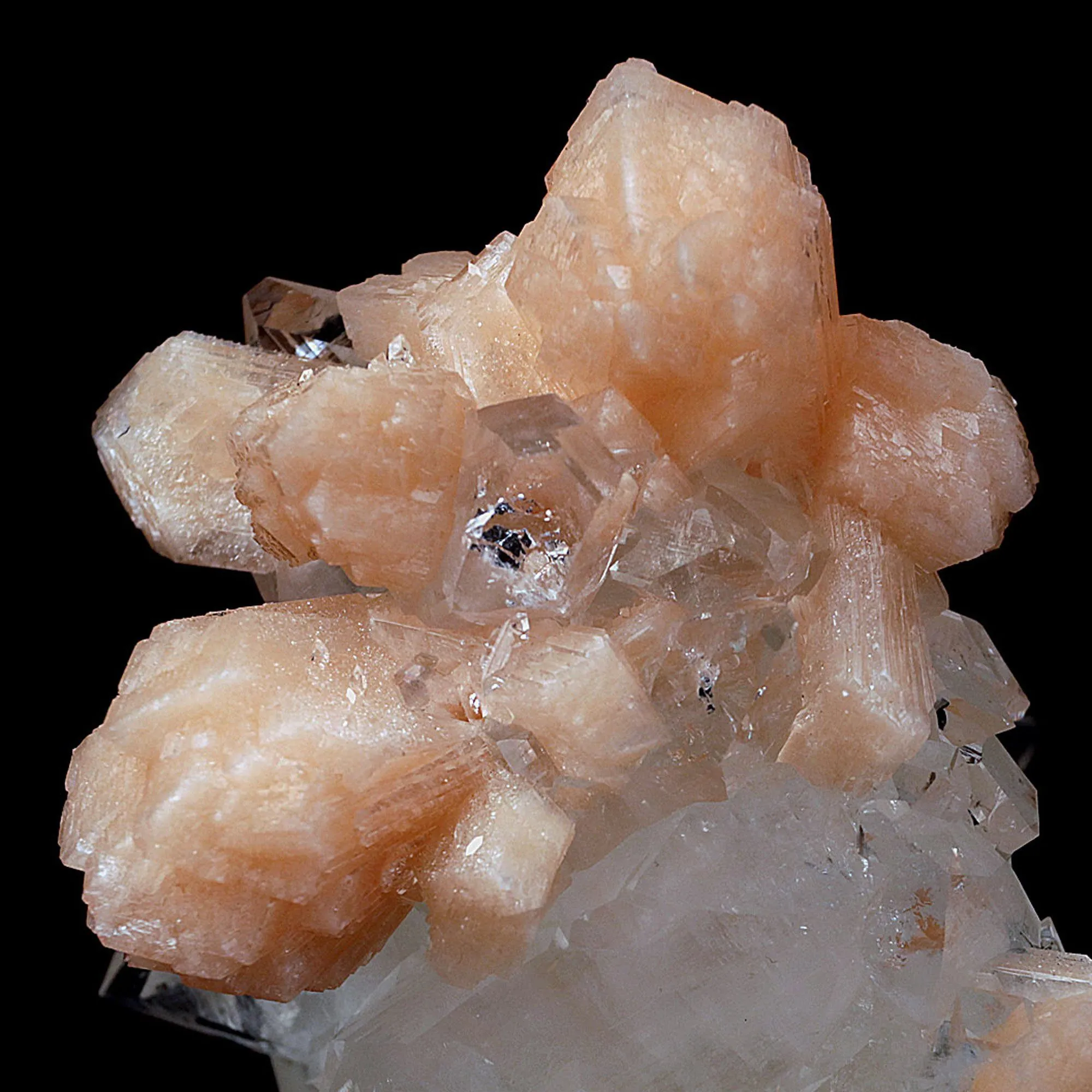 Peach Stilbite on Sprakling Apophyllite Crystals Natural Mineral Specimen - image 2