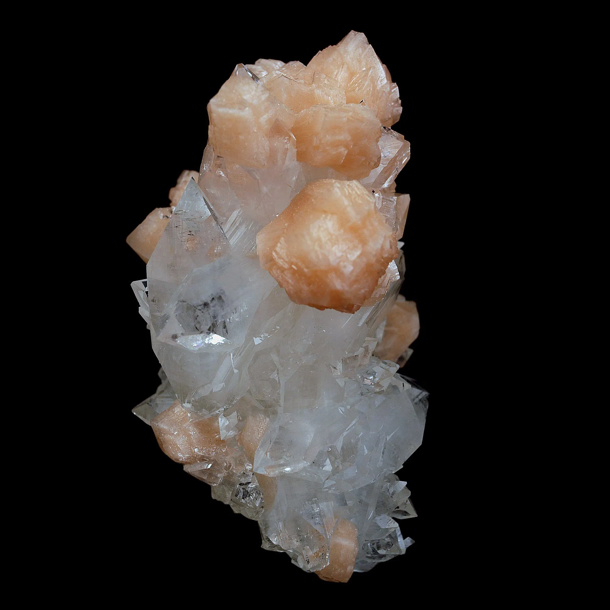Peach Stilbite on Sprakling Apophyllite Crystals Natural Mineral Specimen - image 4