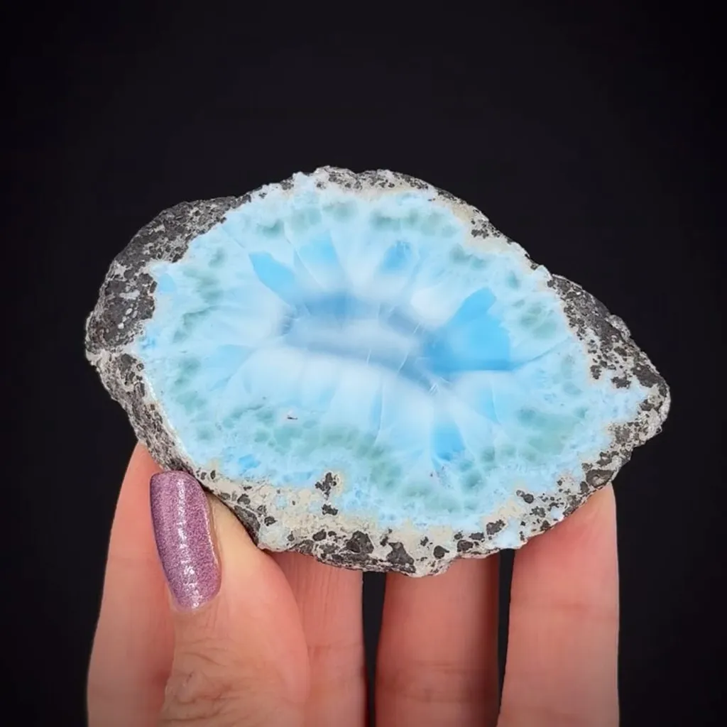 Pectolite var. Larimar ps. Cycad fossil stem image