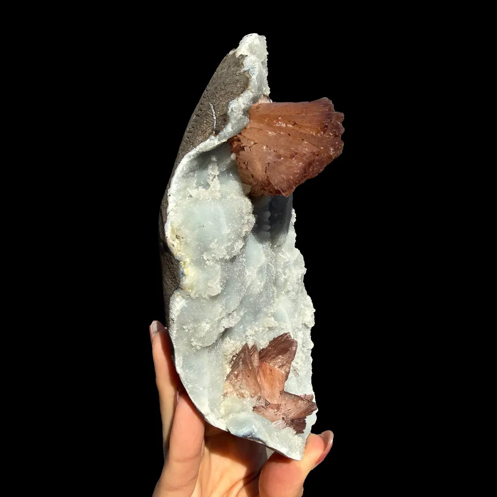 Perfect Heulandite on Blue Chalcedony  – Rare Natural Indian Zeolite Mineral Specimen from Maharashtra DKT73 - image 3