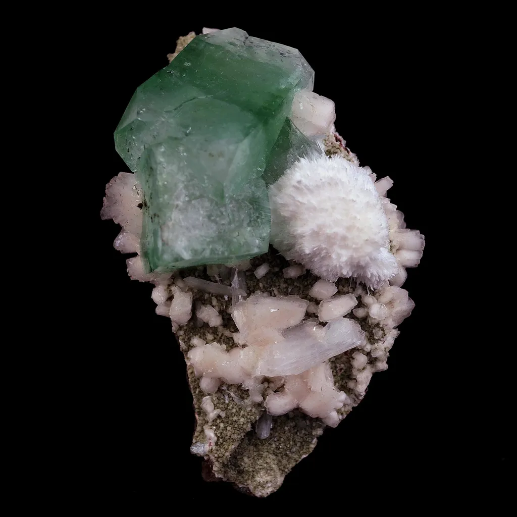 Pesudo Green Apophyllite with Mordenite Stilbite Natural Mineral Specimen image