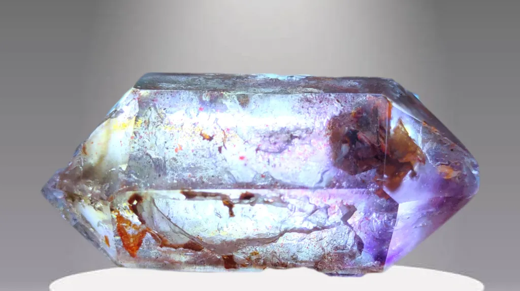 Phantom Karur Amethyst polished Crystal with Lepidocrocite image