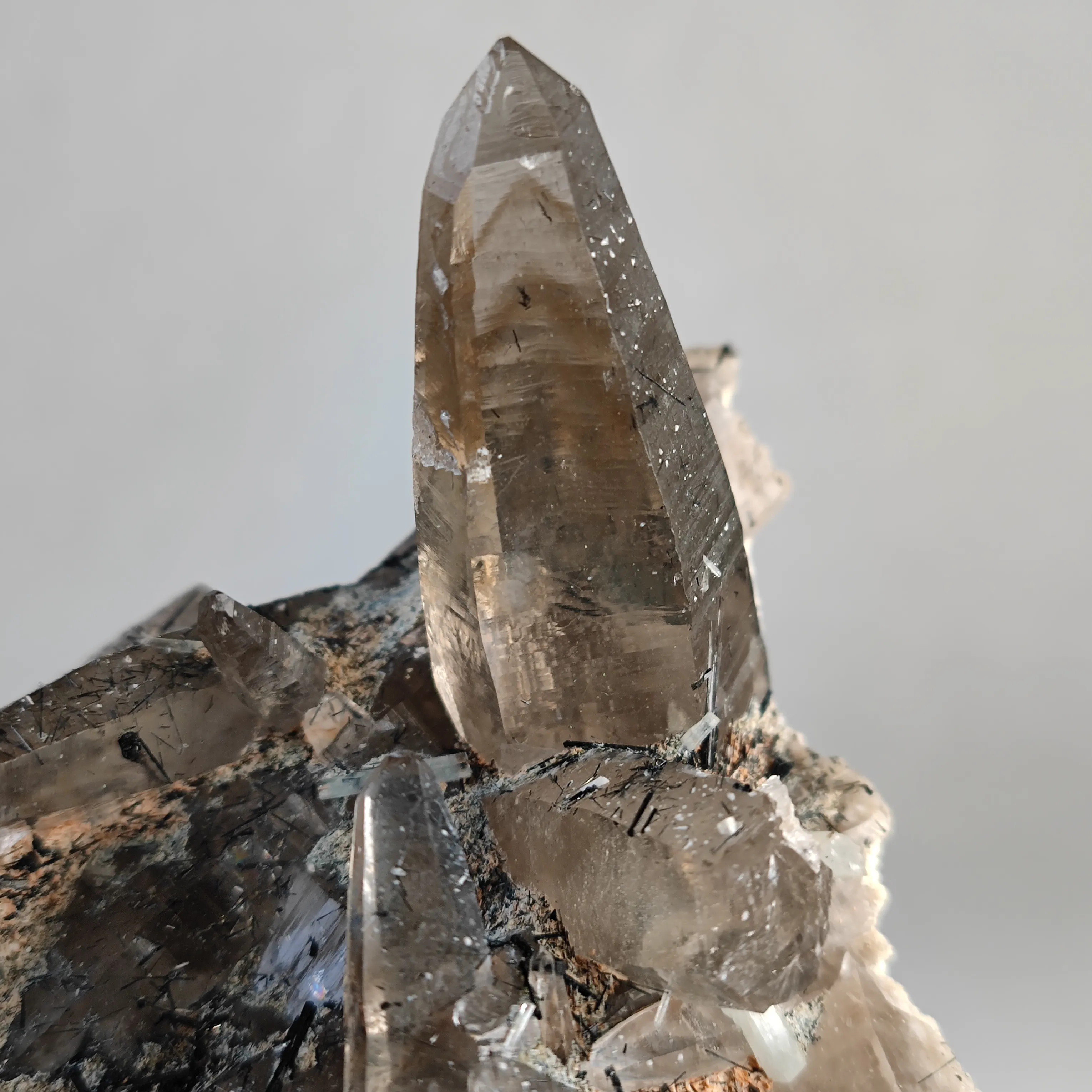Phantom Smoky quartz with schorl and Aquamarine - image 8