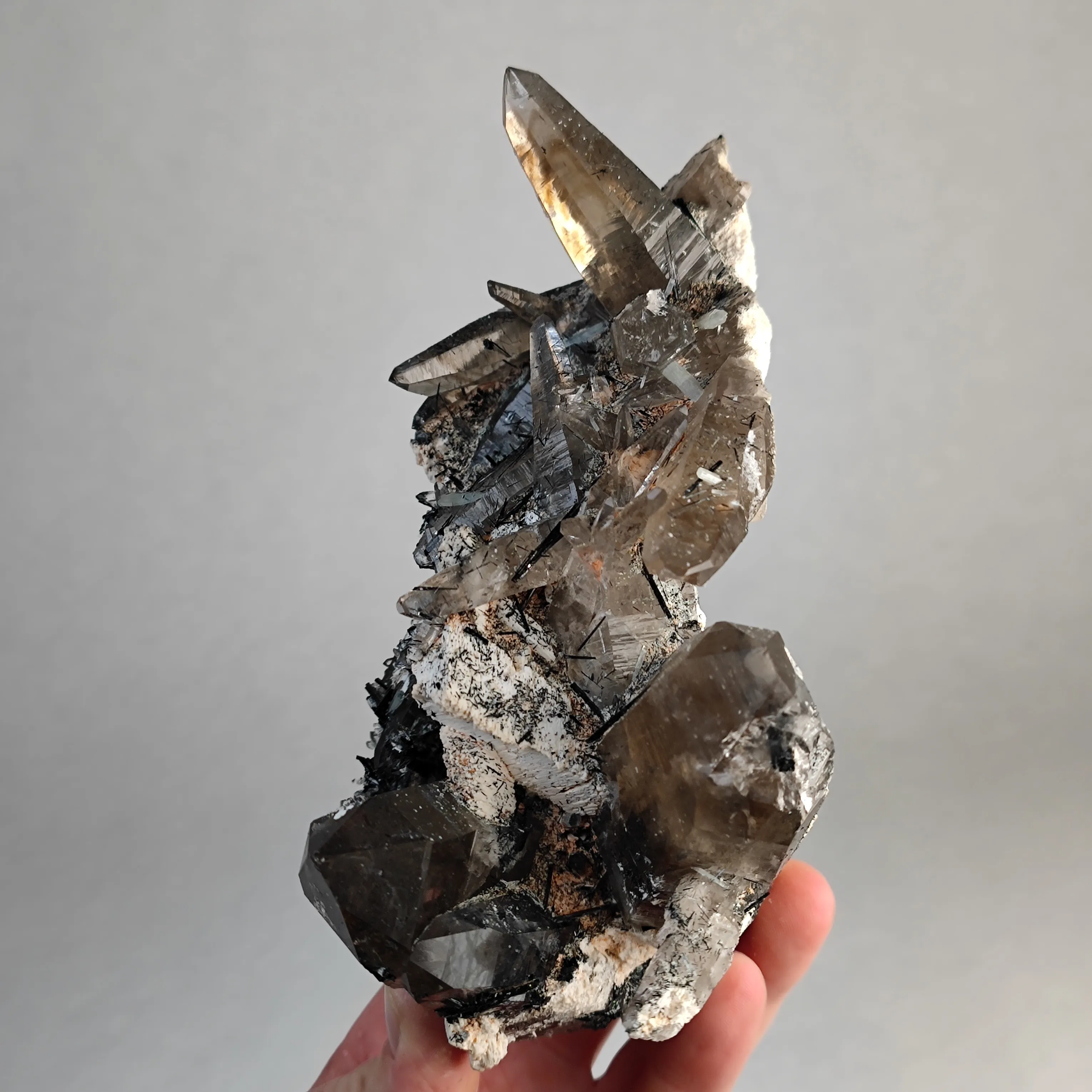 Phantom Smoky quartz with schorl and Aquamarine - image 2