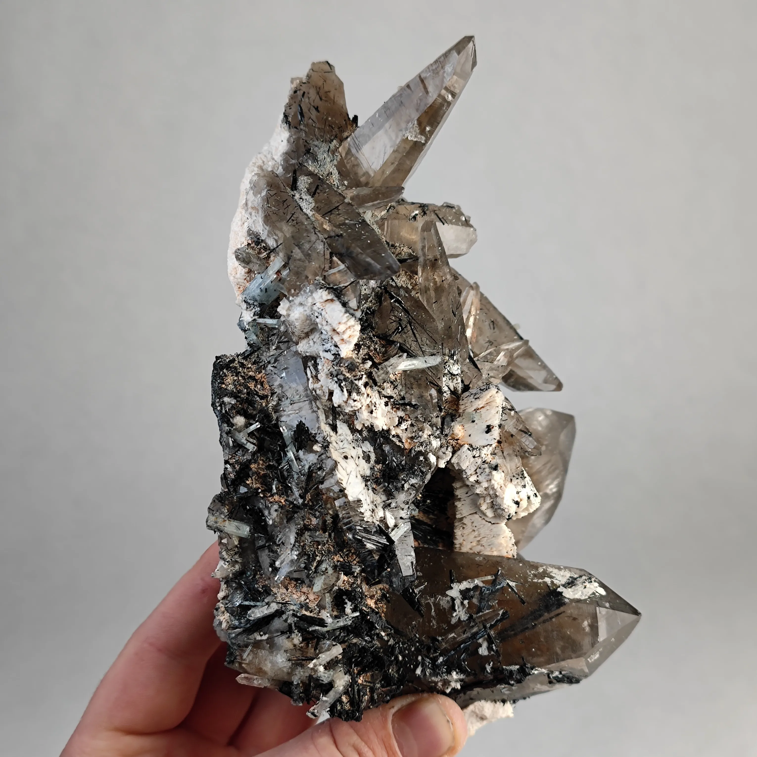 Phantom Smoky quartz with schorl and Aquamarine - image 3