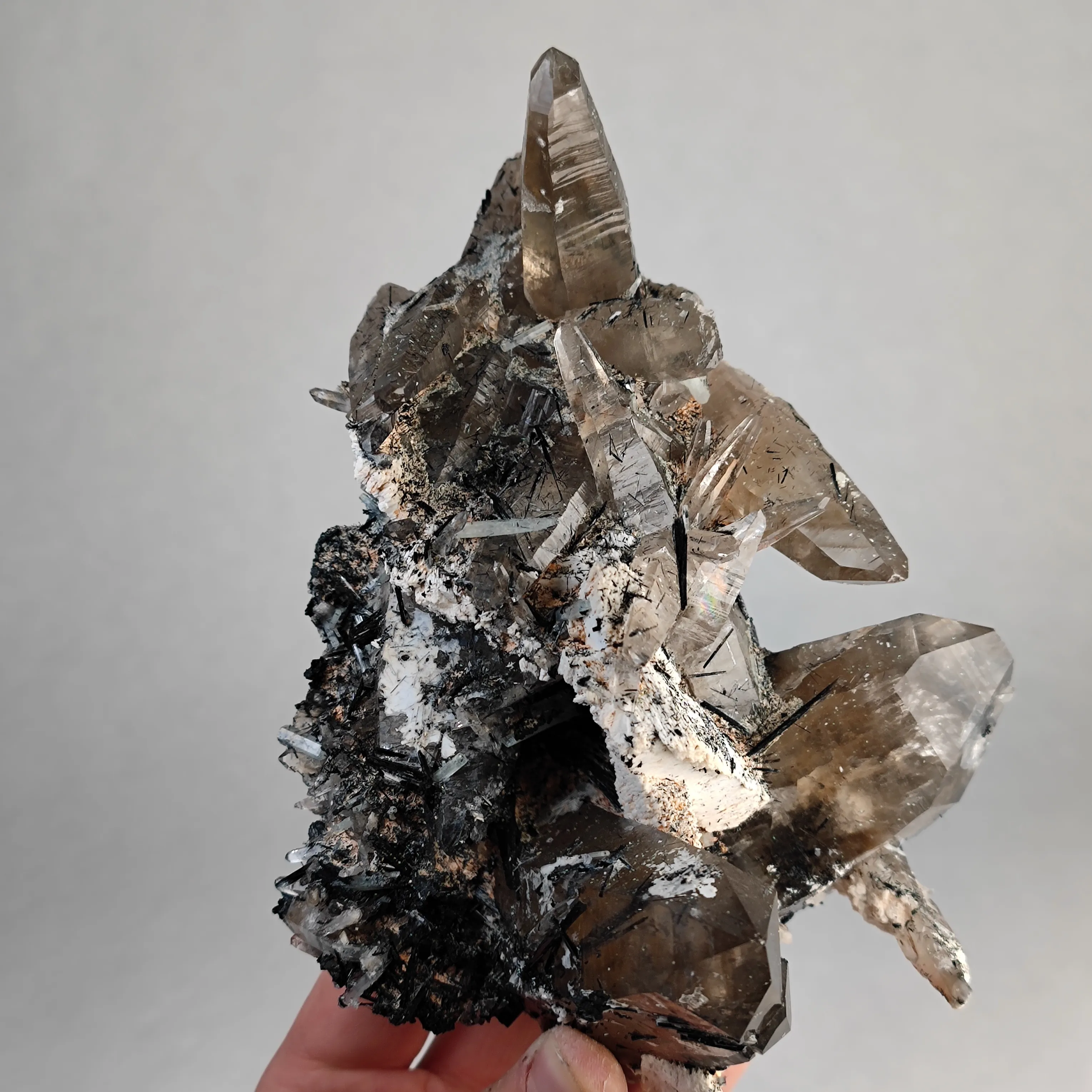 Phantom Smoky quartz with schorl and Aquamarine - image 6