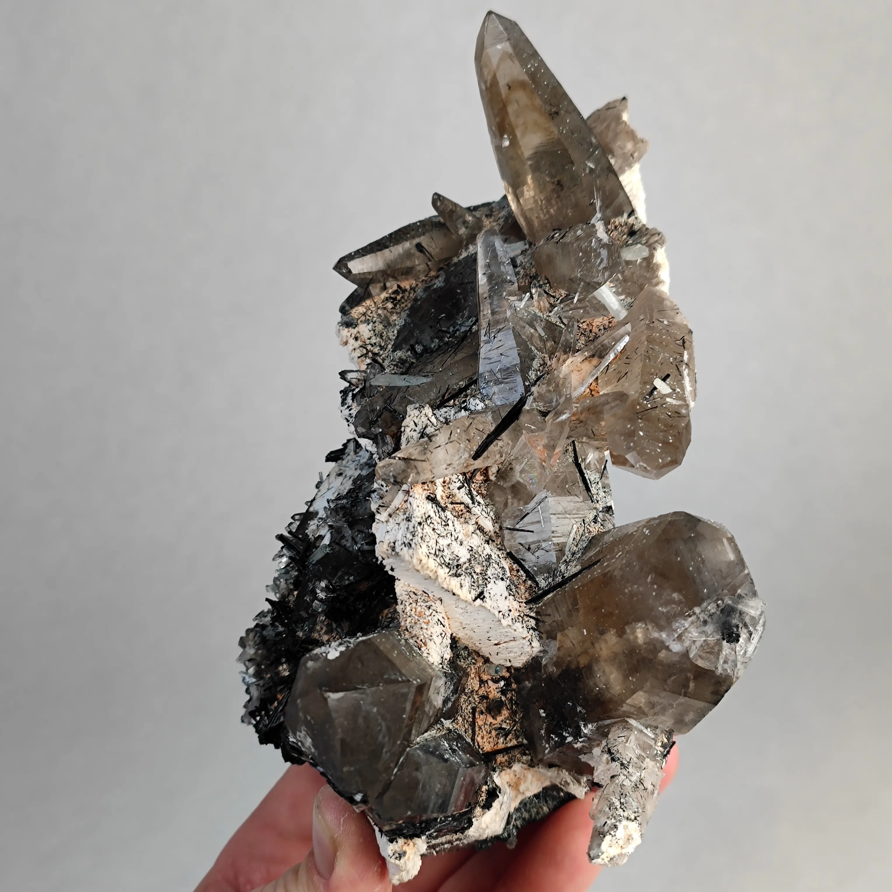 Phantom Smoky quartz with schorl and Aquamarine - image 4