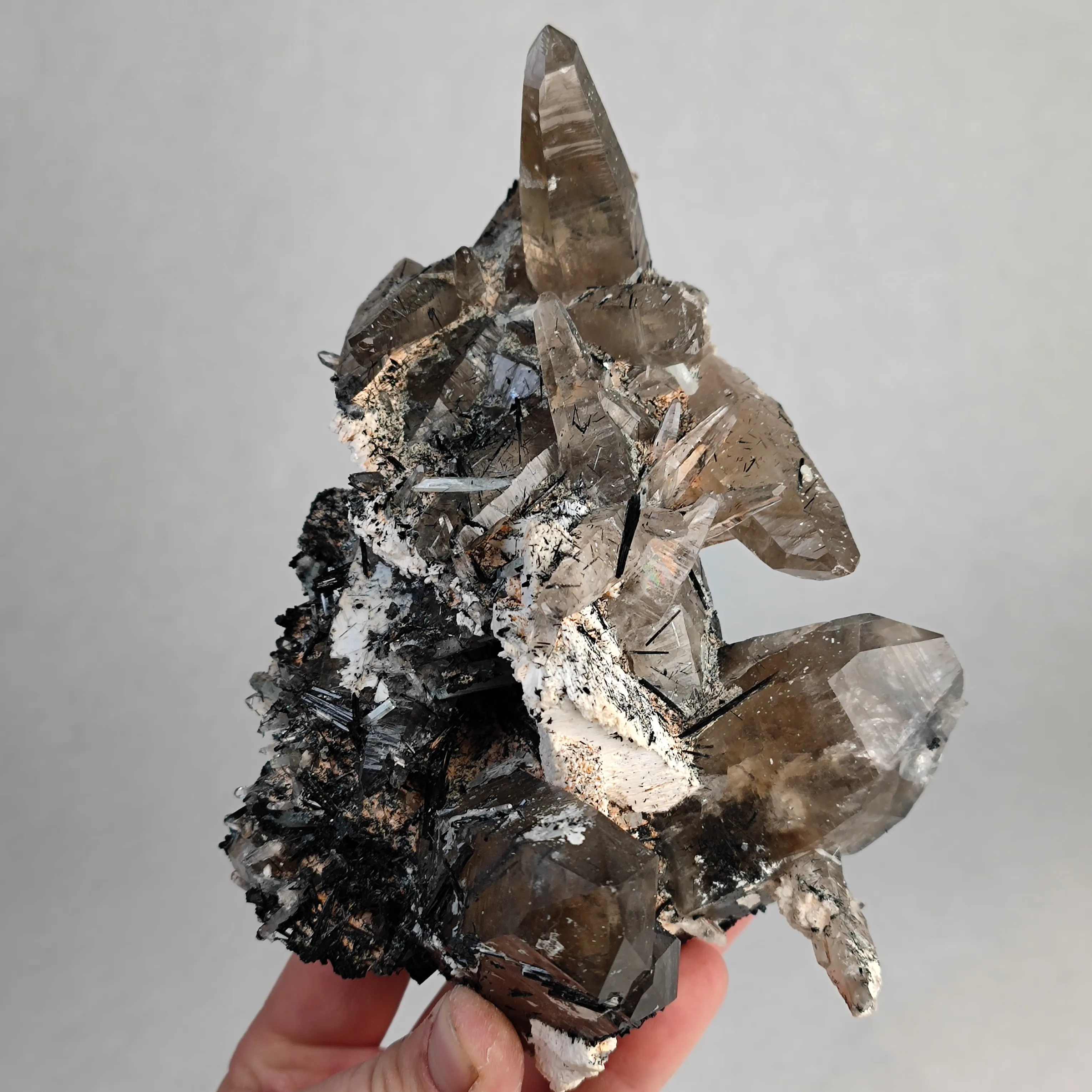 Phantom Smoky quartz with schorl and Aquamarine - image 1