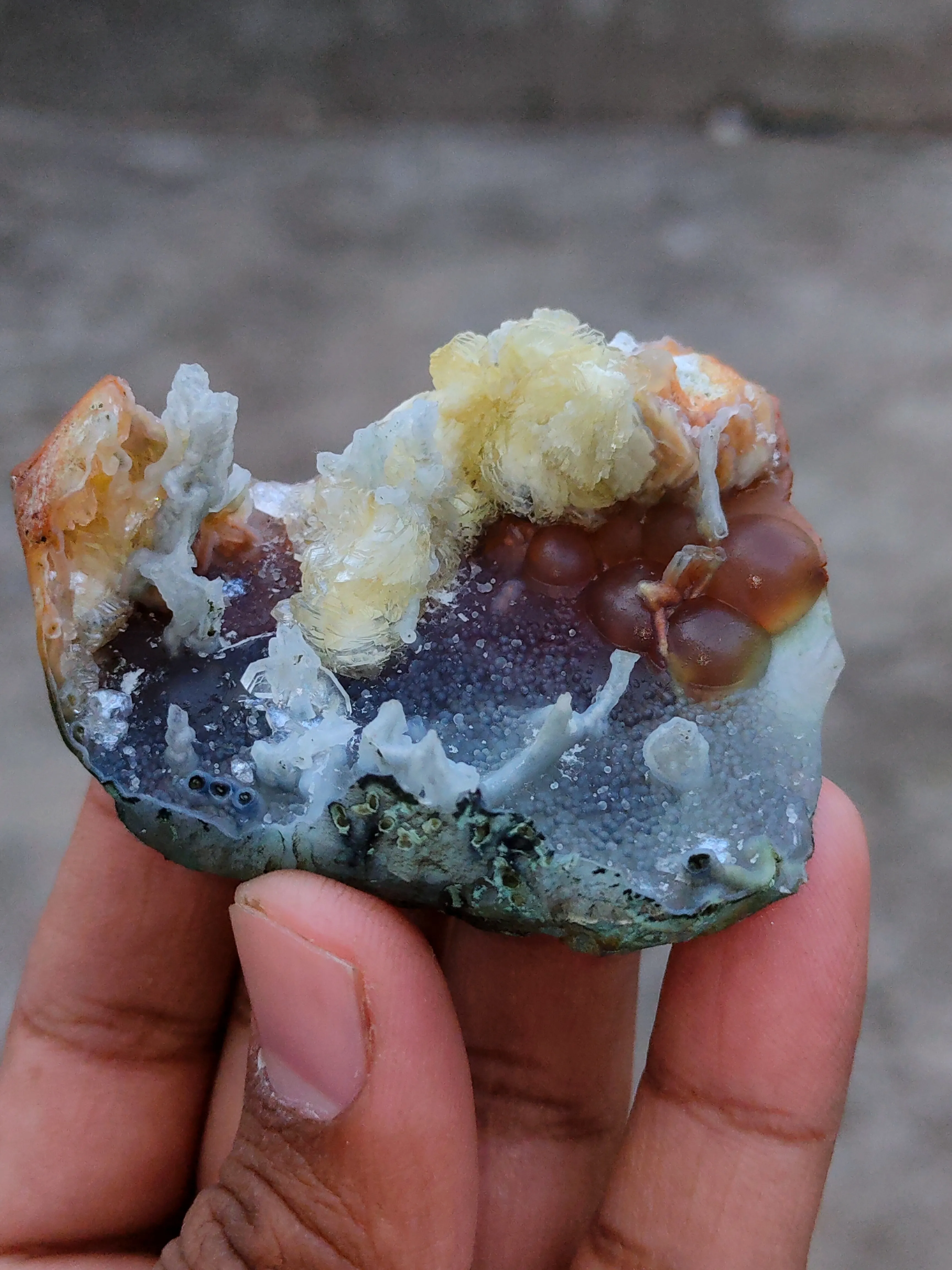 Phillipsite with Fluorite on Chalcedony. - image 4