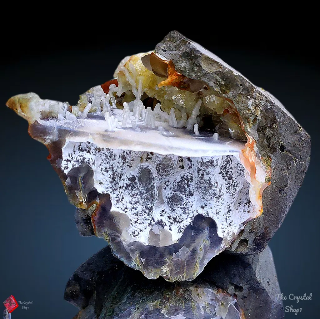 Phillipsite with Fluorite on Chalcedony. Natural Mineral specimen image