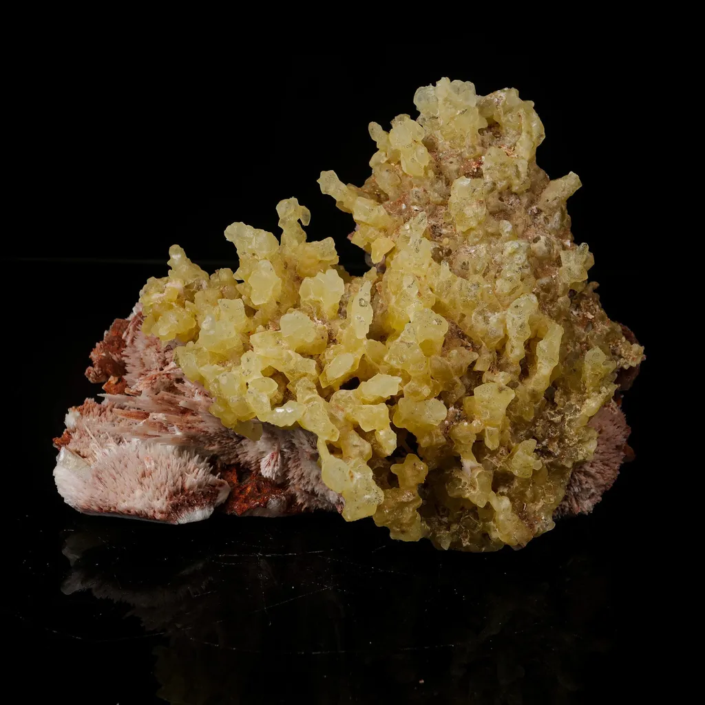 Phosphorescent Calcite on Mordenite with Iron Inclusions – Rare Mineral Specimen from India image