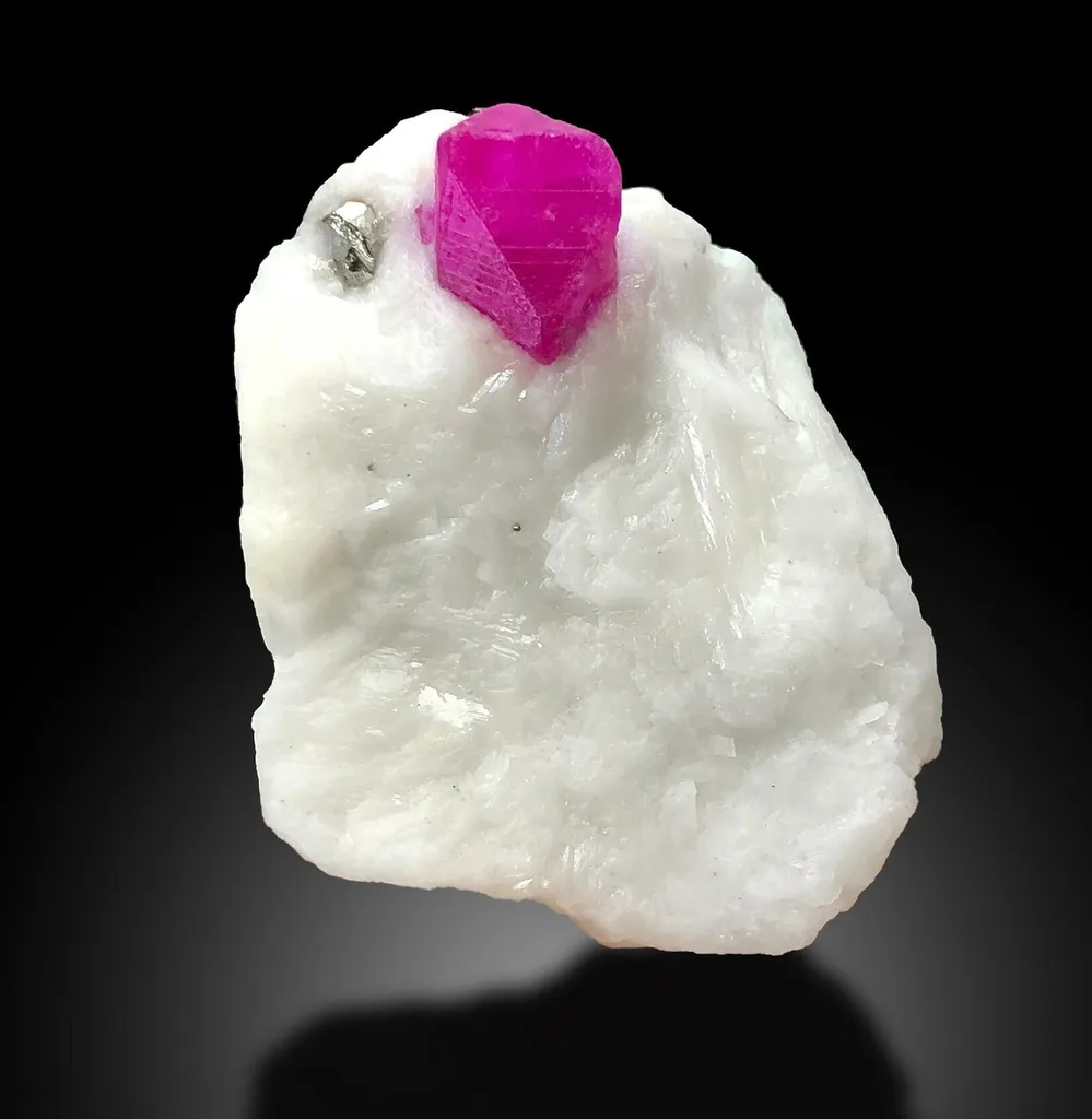 Pigeon Blood Ruby Crystal Matrix Pyrite Specimen Fromfrom Afghanistan, Kabul, Jegdalek ruby deposit image