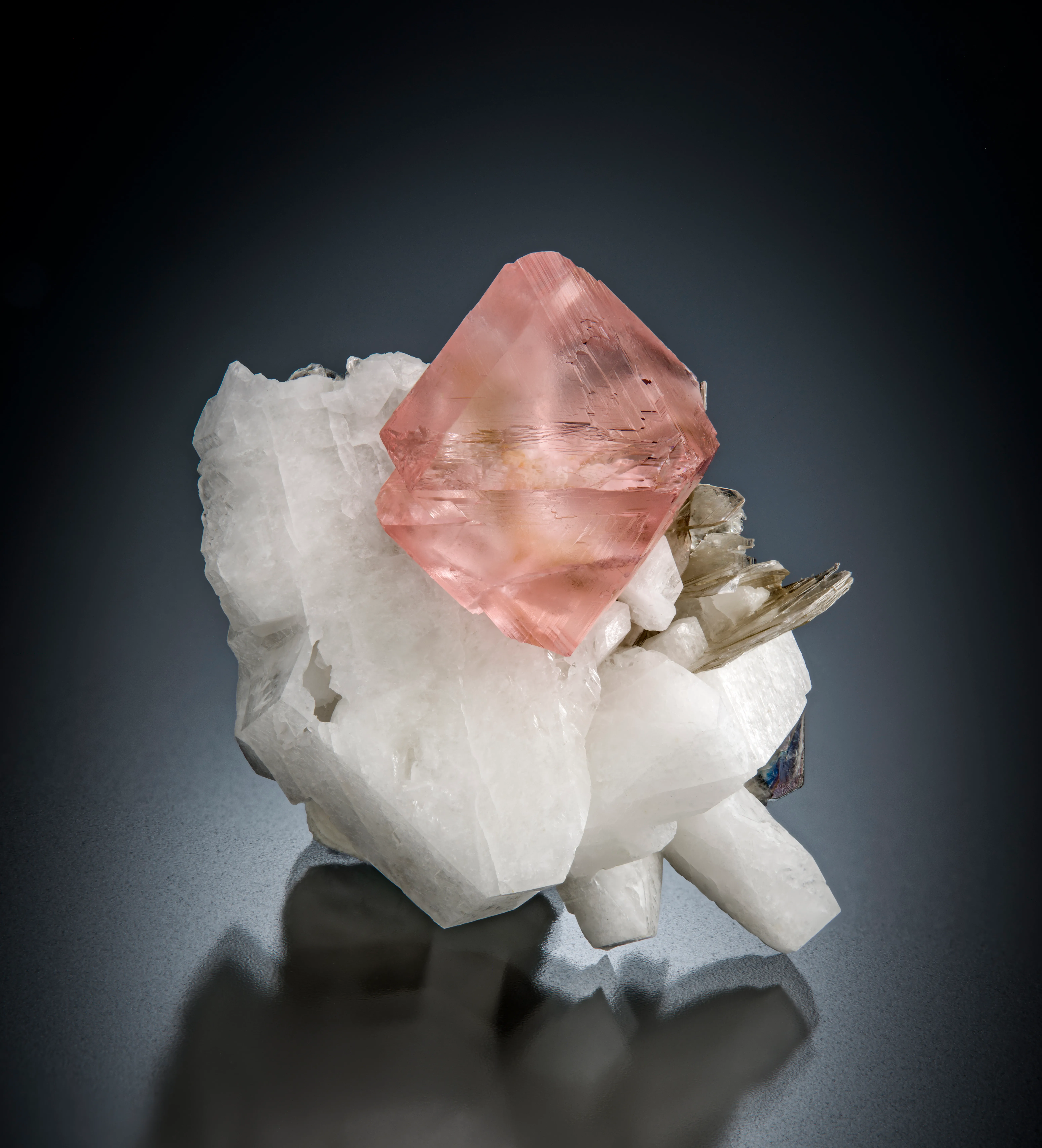 Pink Fluorite on Albite and Muscovite - image 1