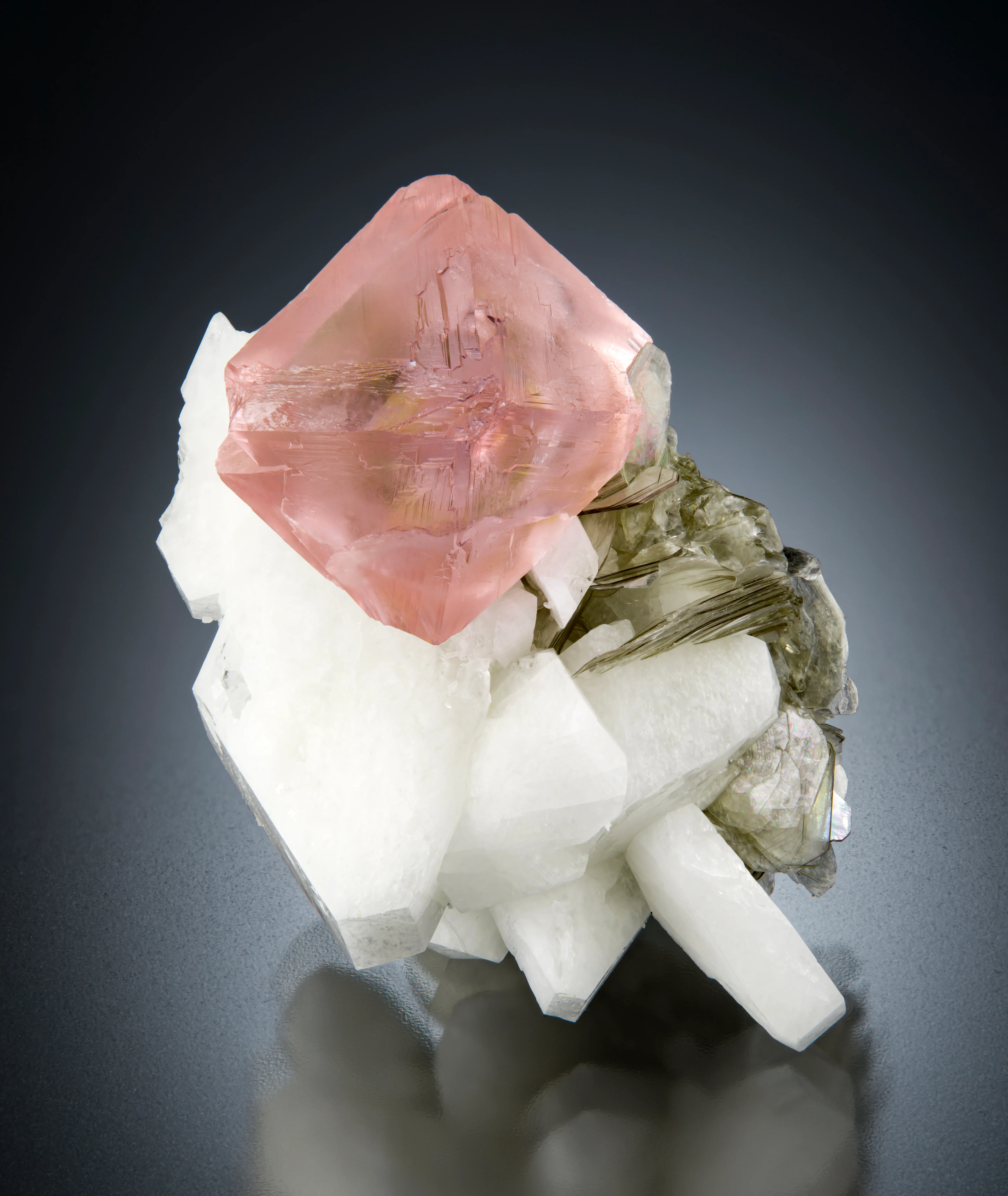 Pink Fluorite on Albite and Muscovite - image 2