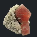 Pink Fluorite on Albite and Quartz - image 1