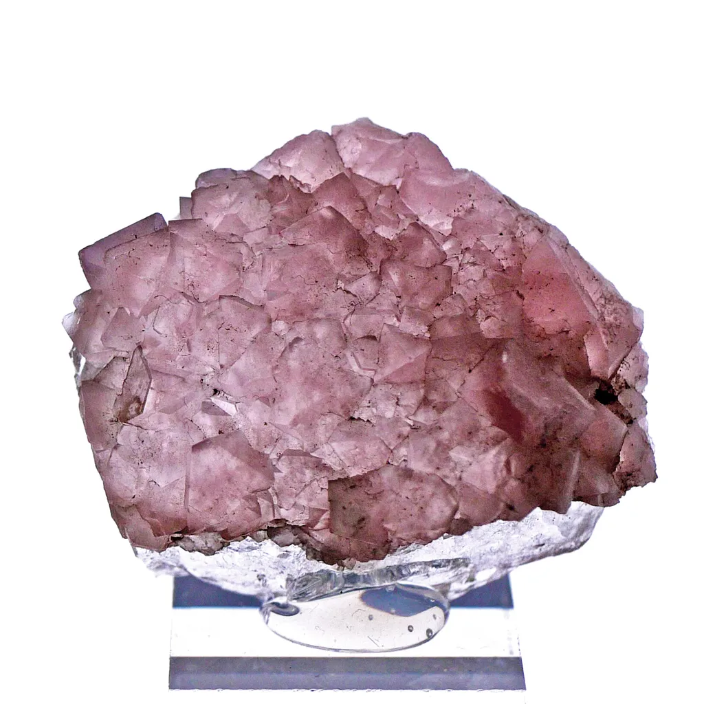 Pink Fluorite on Quartz from Mont-Blanc, France. Aesthetic crystals of translucent pastel pink alpine fluorite on bright, transparent quartz - image 7