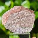 Pink Fluorite on Quartz from Mont-Blanc, France. Aesthetic crystals of translucent pastel pink alpine fluorite on bright, transparent quartz - image 4