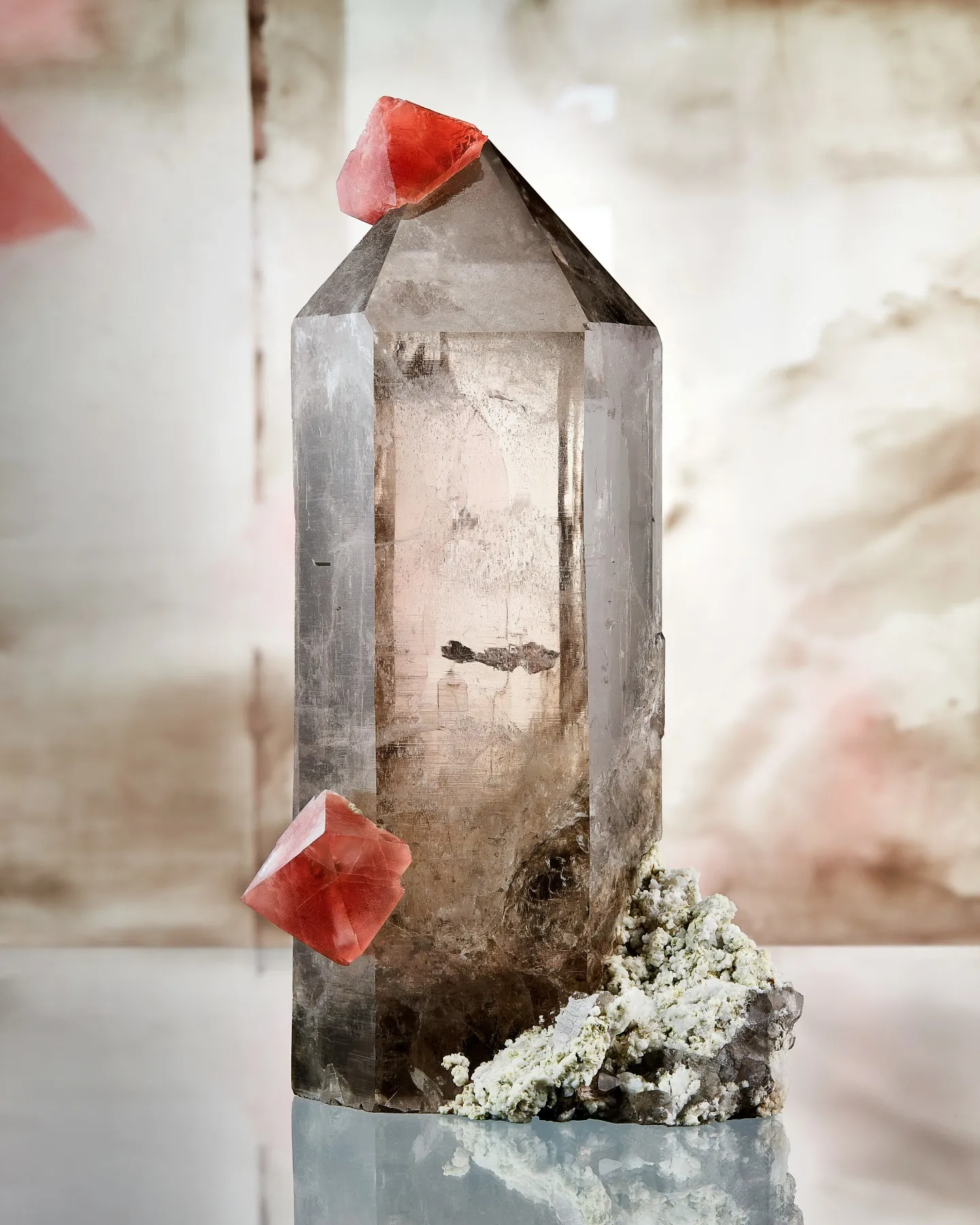 PINK FLUORITE ON SMOKY QUARTZ Tiefengletscher, Furka, Uri, Switzerland - image 1